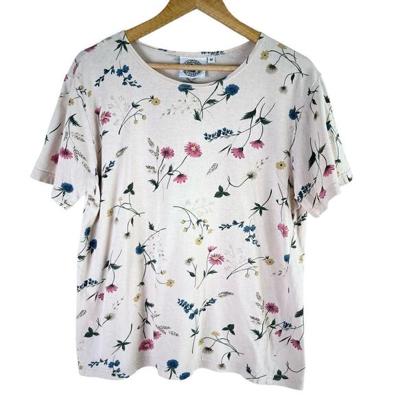 California Bay Company Vintage Floral Print Wildflower Cotton Tee‎ Cream, Medium - Picture 1 of 11